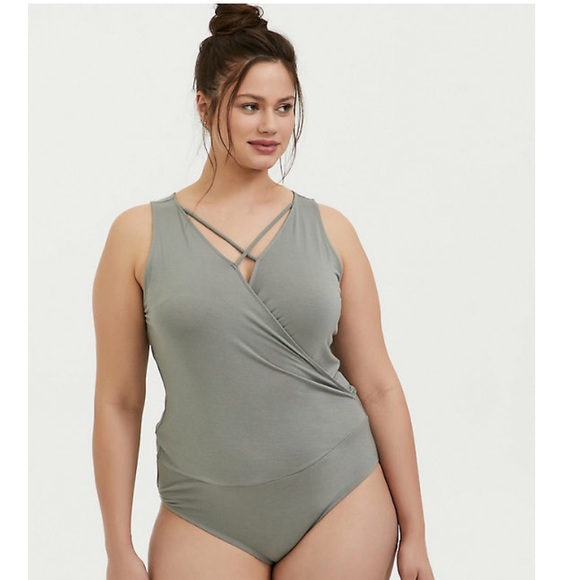torrid Tops - TORRID SUPER SOFT SAGE GREEN CRISSCROSS BODYSUIT 5X